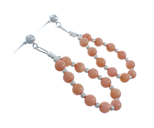 Sterling Silver Navajo Pink Coral Bead Post Dangle Earrings X10273